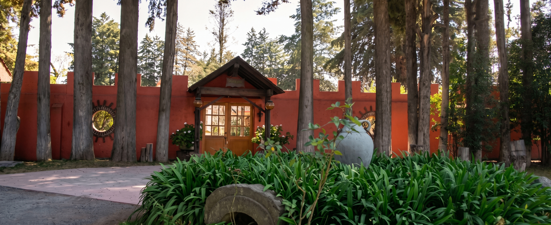 Entrada de Casa de Niños rodeada de árboles